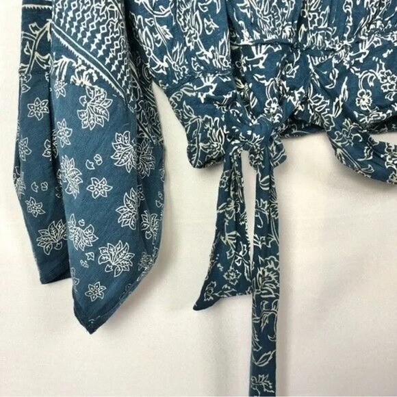 Free People Weekend Warrior Denim Blue Printed Open Back Long Sleeves S - Picture 6 of 9